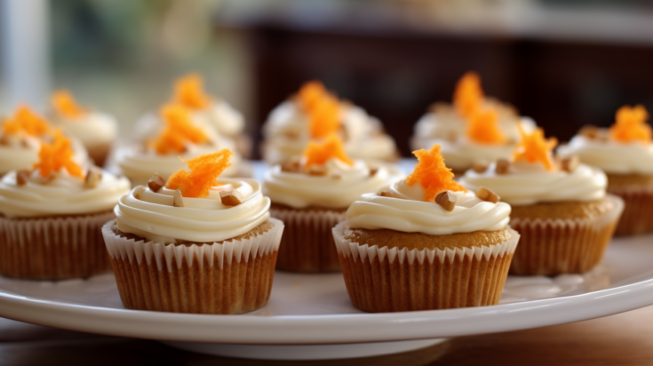 Raw carrot cupcakes with orange vanilla frosting