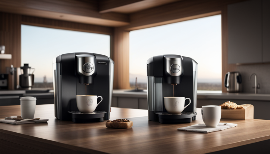 An image showcasing a sleek Keurig K-Cafe coffee maker in action, capturing its versatile features
