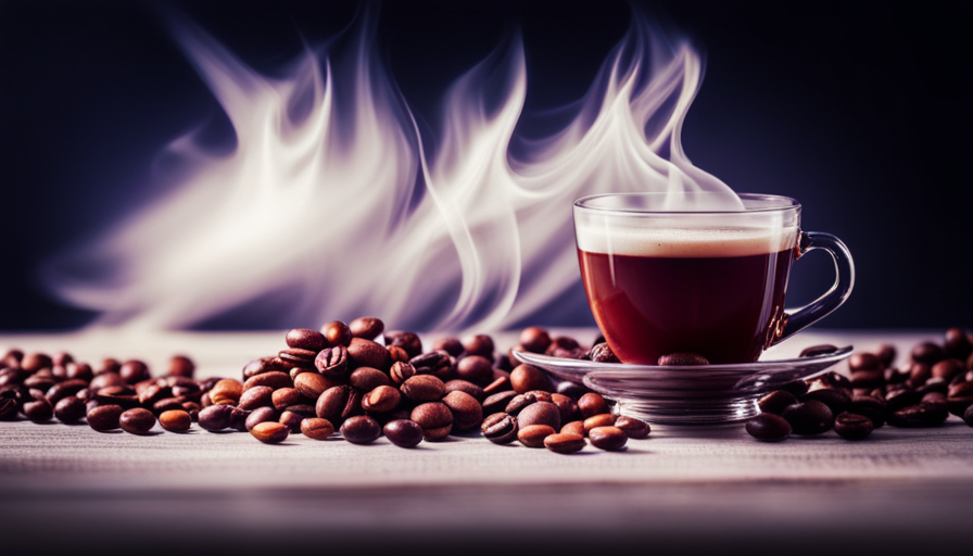 An image showcasing a steaming cup of coffee, adorned with velvety swirls of rich, homemade syrups in enticing flavors like caramel, vanilla, and hazelnut