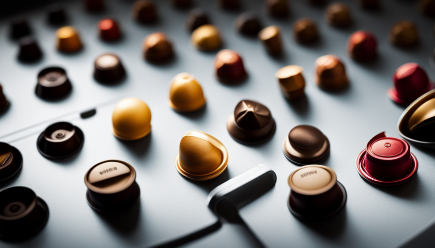An image showcasing a variety of Nespresso capsules arranged in a symmetrical pattern