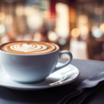 An image showcasing the essence of Lavazza: A rich, aromatic espresso cup adorned with a delicate swirl of creamy foam, set against the backdrop of a vibrant Italian café, exuding a warm, timeless charm