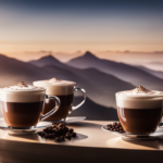 An image showcasing two impeccably crafted espresso-based drinks side by side: a velvety, milky flat white with delicate latte art contrasting with a rich, foamy latte topped with a sprinkle of cocoa