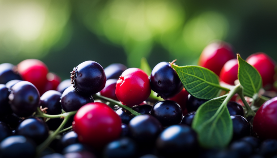 An image showcasing a vibrant assortment of uncooked deadly nightshade plants, including glossy black nightshade berries, vibrant red belladonna fruits, and lush green leaves, highlighting the toxicity of these raw ingredients