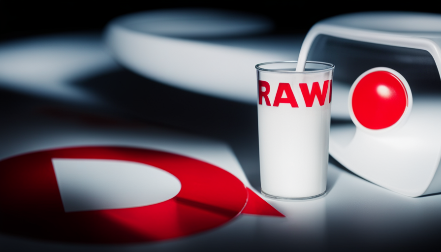 An image of a glass of raw milk surrounded by a red prohibition sign, symbolizing the authors' stance on raw milk