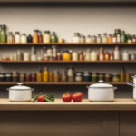 An image showcasing two separate kitchen shelves side by side