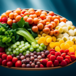 An image showcasing a vibrant plate filled with colorful fruits, leafy greens, and wholesome seeds