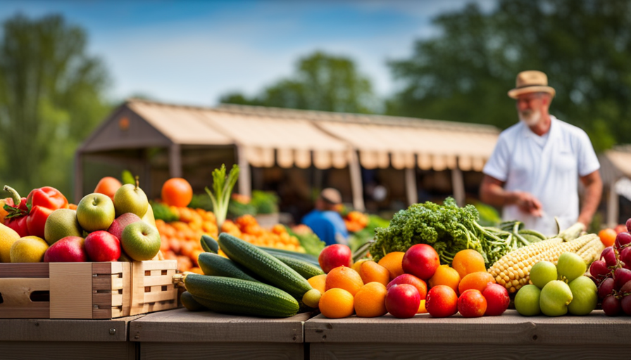 An image showcasing a vibrant farmer's market in Erie, PA, brimming with colorful fruits and vegetables