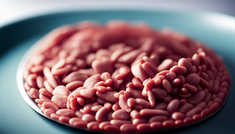 An image showcasing a plate with raw meat, visibly contaminated with bacteria