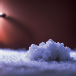 An image of a frosty freezer door slightly ajar, revealing a mound of ice-covered raw food packages
