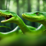 An image showcasing a vibrant green serpent slithering through a lush jungle, as a person consumes raw, nourishing fruits and vegetables, symbolizing the journey of flushing out toxins and rejuvenating the body