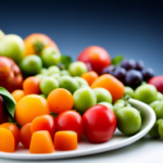 An image showcasing a vibrant plate filled with an assortment of colorful raw fruits and vegetables