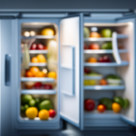 An image capturing a refrigerator filled with fresh fruits, vegetables, and raw meat neatly arranged on shelves
