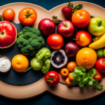 An image showcasing a vibrant plate filled with an assortment of colorful fruits, vegetables, and leafy greens, perfectly arranged to depict a balanced and nutrient-rich raw food vegan diet