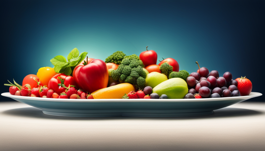 An image showcasing a colorful plate overflowing with vibrant fruits, leafy greens, and nutrient-rich raw vegetables