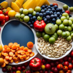 An image showcasing a vibrant, colorful plate filled with fresh, uncooked fruits, vegetables, nuts, and seeds