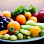 An image showcasing a vibrant plate filled with an assortment of colorful raw fruits and vegetables, meticulously arranged into an appealing and visually pleasing presentation, reflecting the power of raw food in fighting cancer