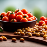 An image showcasing a vibrant array of raw beans, such as kidney, black, and pinto, beautifully arranged on a wooden cutting board alongside fresh herbs, ripe tomatoes, and crisp vegetables, enticingly displaying the possibilities of a raw food diet
