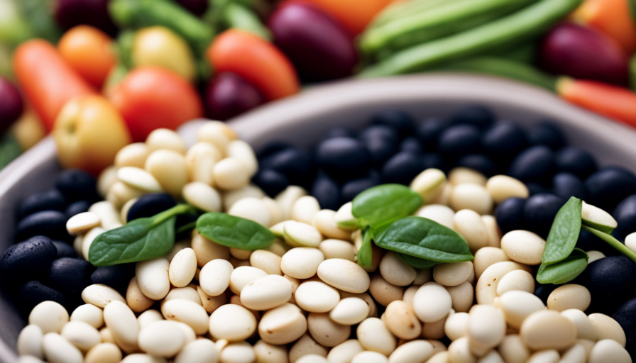 An image showcasing a vibrant bowl of raw, sprouted beans surrounded by an array of fresh, colorful vegetables