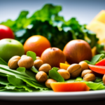 An image featuring a vibrant, colorful plate filled with an assortment of ripe fruits, leafy greens, crunchy nuts, and fresh vegetables, showcasing the abundant variety and natural beauty of a raw food diet