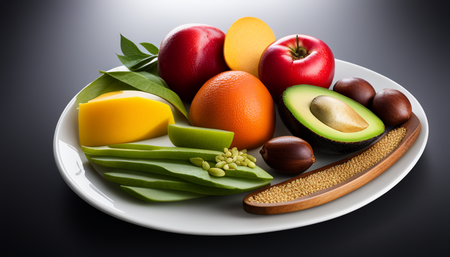 An image of a vibrant plate filled with an enticing assortment of raw, nutrient-dense foods like avocado, nuts, seeds, and colorful fruits, showcasing the abundance and variety available to those seeking to gain weight on a raw food diet