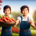 An image capturing a Minecraft player holding a wooden bowl filled with vibrant, freshly picked carrots, beetroots, and potatoes, surrounded by a lush garden bursting with ripe, colorful fruits and vegetables
