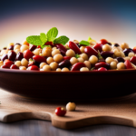 An image showcasing a vibrant salad bowl filled with a colorful assortment of raw beans, including kidney, black, and chickpeas