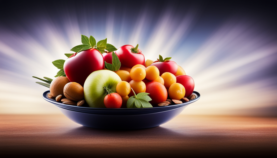 An image showcasing a vibrant plate filled with an assortment of uncooked fruits, vegetables, and nuts, radiating freshness