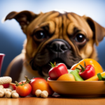 An image showcasing a vibrant assortment of fresh, colorful fruits and vegetables, neatly arranged in a dog bowl