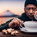 An image showcasing a person holding a soothing cup of warm ginger tea, steam rising from it