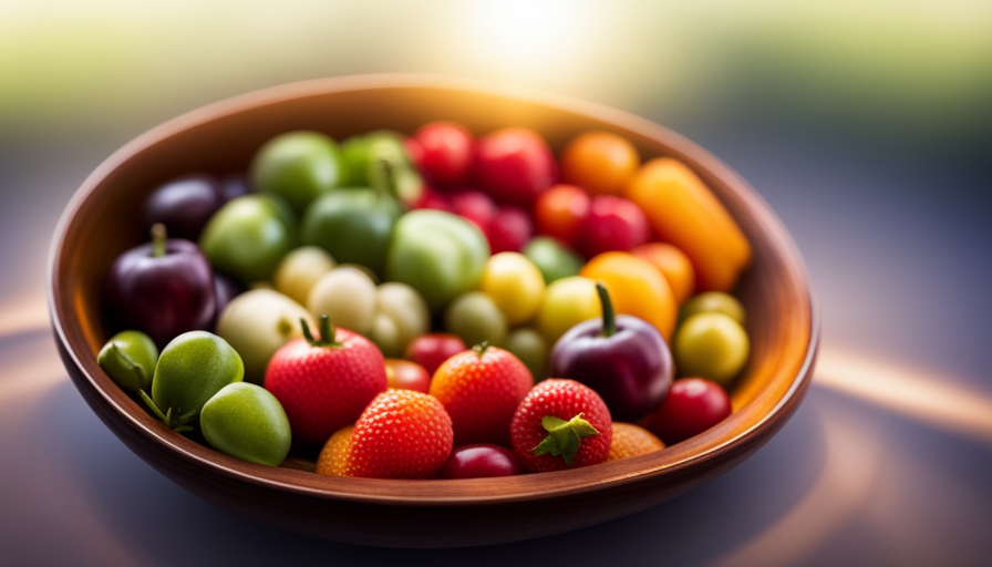 An image depicting a colorful plate of raw fruits and vegetables, gently emanating heat as if warmed by the sun