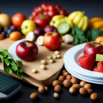 An image depicting a vibrant plate of raw food ingredients, such as colorful fruits and vegetables, along with a calculator displaying $0