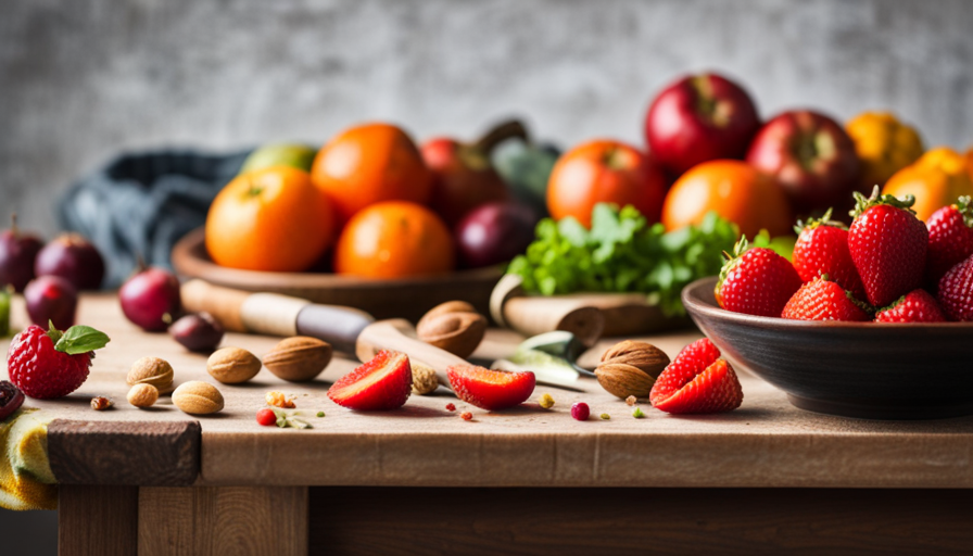 An image capturing the vibrant colors and textures of a bountiful plate of fresh, uncooked fruits, vegetables, and nuts