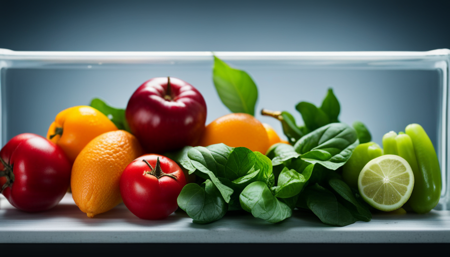 An image depicting a diverse plate of fresh fruits, vegetables, and leafy greens surrounded by a transparent barrier