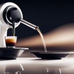 An image showcasing a close-up of a Nespresso machine being carefully descaled, with white vinegar solution gently pouring into the water reservoir, ensuring optimal coffee taste