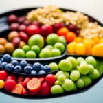 An image showcasing a colorful plate divided into sections, each containing a generous serving of vibrant fruits, vegetables, whole grains, and lean proteins, illustrating the ideal daily servings of Perfect Food Raw