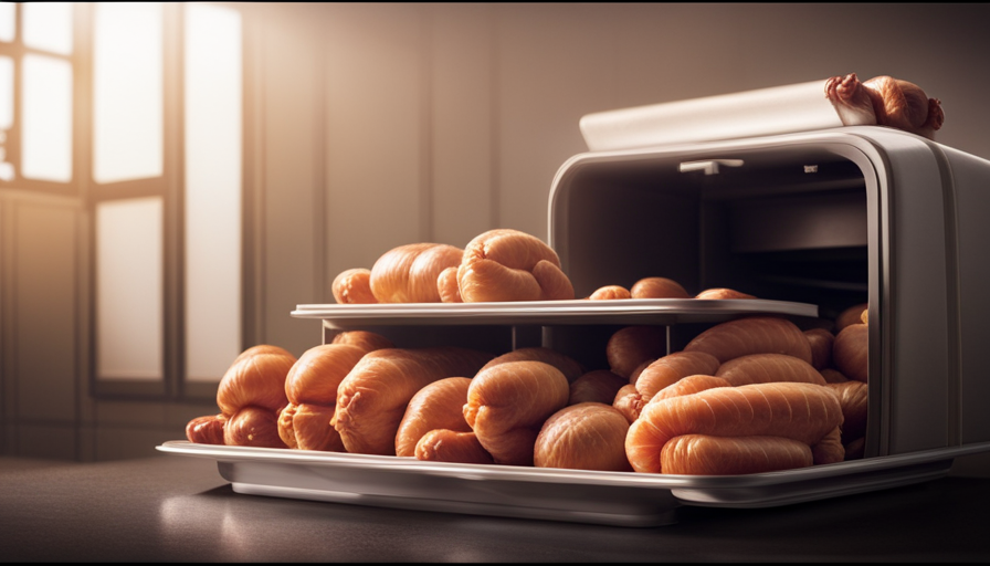 An image that depicts a well-organized refrigerator, showcasing the raw poultry placed on the bottom shelf, away from other food items, in a sealed container to prevent cross-contamination