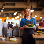 An image capturing the vibrant chaos of Raw Alignment's bustling Little Food Hall, showcasing a colorful medley of nourishing dishes that reflect Kristina's wholesome and plant-based diet
