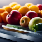 An image showcasing a vibrant assortment of colorful fruits and vegetables arranged neatly on a dehydrator tray, with wisps of steam rising from the machine, highlighting the benefits and versatility of raw food dehydration
