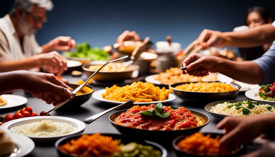 An image depicting a dinner table with vibrant, colorful cooked meals, showcasing a variety of nutrient-dense dishes