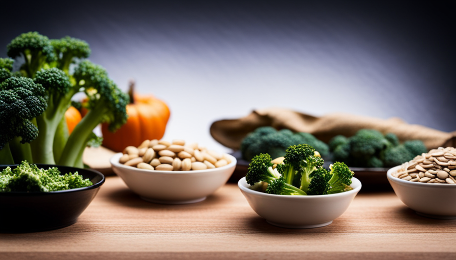 An image showcasing a variety of calcium-rich raw food sources, such as kale, broccoli, and almonds, alongside phosphorus-rich options like pumpkin seeds, sesame seeds, and lentils