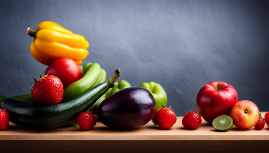 An image showcasing a variety of vibrant, nutrient-rich raw fruits and vegetables elegantly arranged on a scale, symbolizing the potential for rapid weight loss through a raw food diet