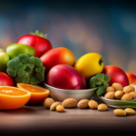 An image showcasing a vibrant plate filled with a colorful assortment of fresh fruits, vegetables, and nuts
