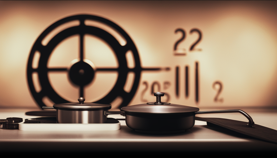 An image showing a kitchen stove with a thermometer placed on top, displaying a temperature of 118°F, while a plate of uncooked food remains untouched