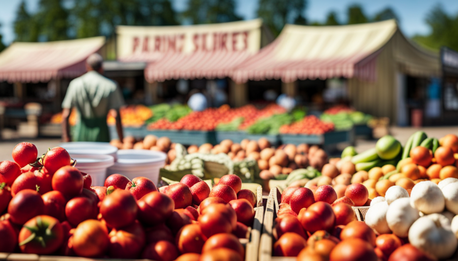 An image showcasing a vibrant farmer's market with stalls brimming with fresh, unprocessed fruits and vegetables