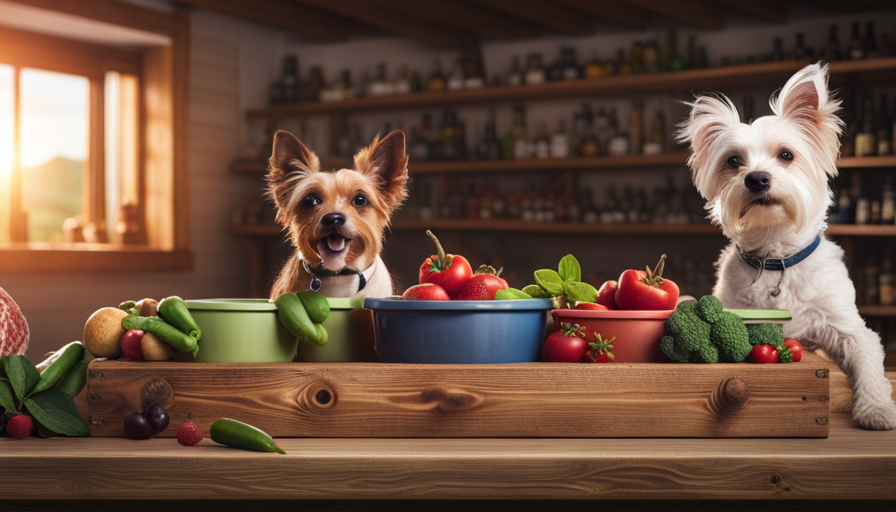 An image showcasing a variety of fresh, organic raw pet food products neatly arranged on rustic wooden shelves