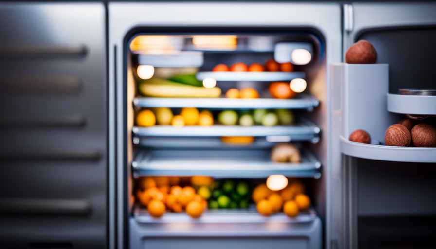 An image showcasing a well-organized refrigerator with a digital temperature display set to the safe limit for storing raw TCS food