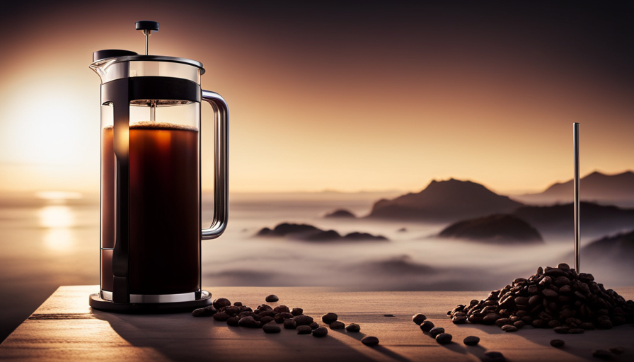 An image showcasing a tall glass filled with rich, dark cold brew coffee being slowly poured from a French press, capturing the smooth, invigorating essence of this summer delight