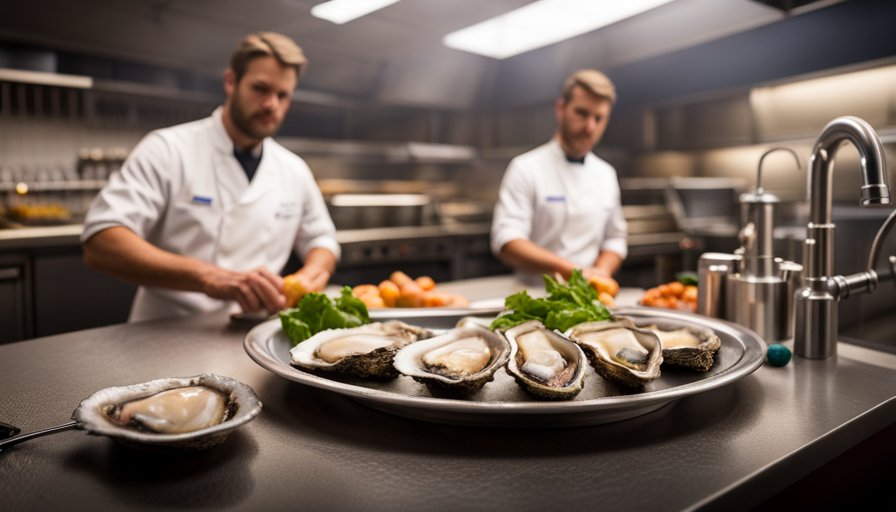 An image showcasing a well-equipped food establishment with a dedicated raw oyster station