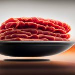 An image depicting a cooler filled with raw meat on the top shelf, dripping juices onto a plate of prepared food beneath it