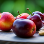 An image showcasing a vibrant assortment of luscious fruits like cherries, apricots, and peaches, contrasting with poisonous counterparts like unripe elderberries, raw cashews, and green potatoes, highlighting the deceptive nature of sweet genius foods